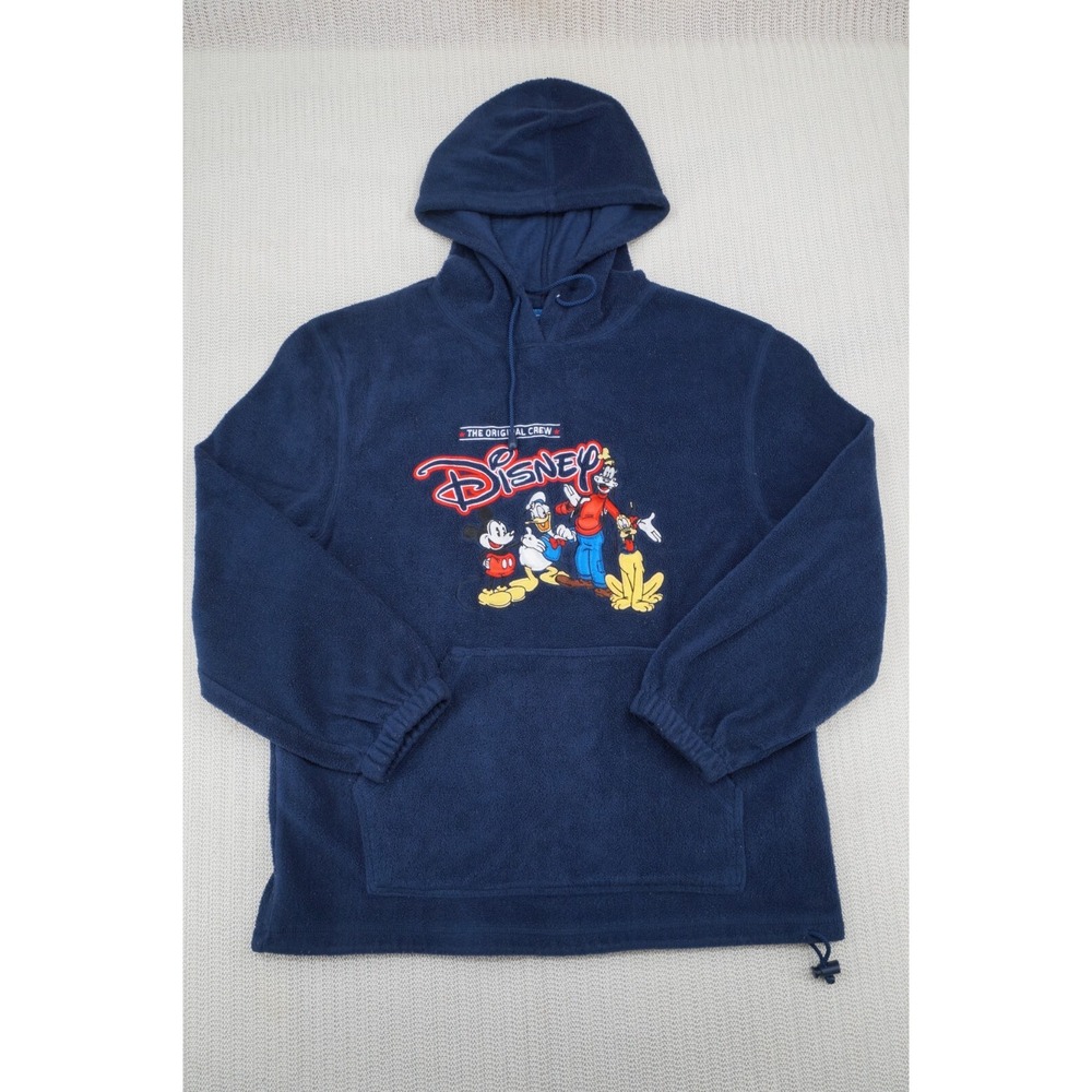Vtg Disney Hoodie Womens Large Blue Fleece The Original Crew Mickey Goofy Donald